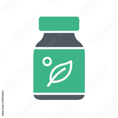 Herbal supplement bottle icon with modern design and clean lines