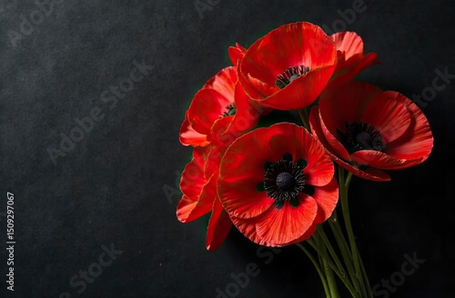 Bouquet of red poppies on a black background
