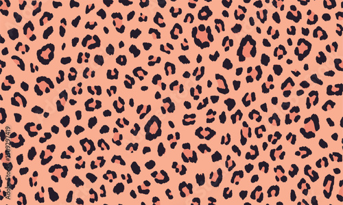 Simple pastel leopard skin seamless pattern. Cheetah skin flat style background in retro boho colors. Pastel peach tutu color leopard print background. Cute and fun kids safari design.