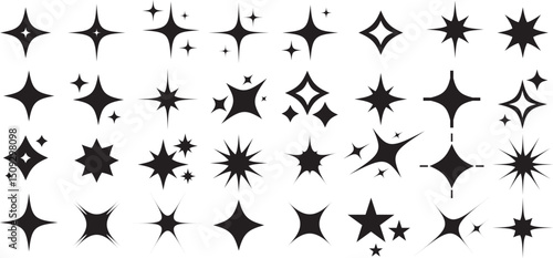 High-quality collection of luminous twinkle icons and glow accents in black and multicolor formats, perfect for festive or magical designs.


