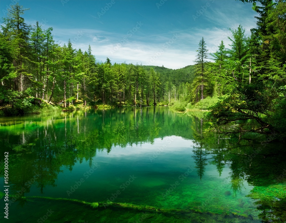 Fototapeta premium green forest lake