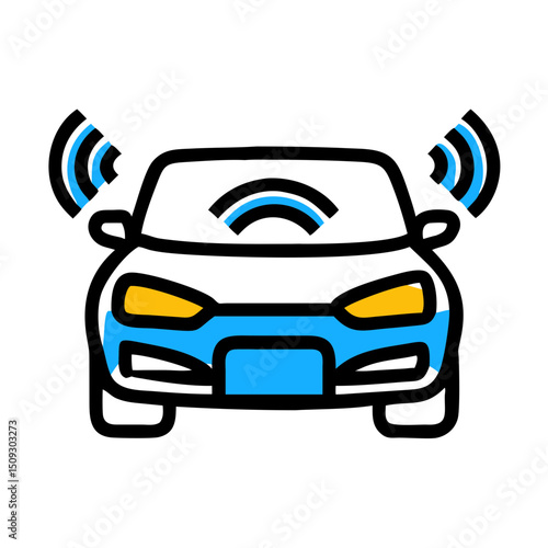 Car parking sensor system icon.  Modern car equipped with parking assistance technology.  Illustration of parking sensor for automotive industry.