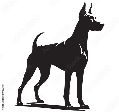 Striking Black Silhouette Vector Illustration of a Standing Doberman Dog Profile