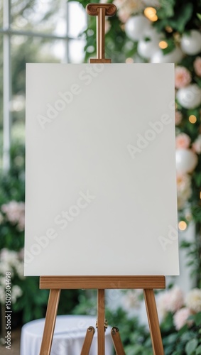 Wooden easel with blank canvas on white background