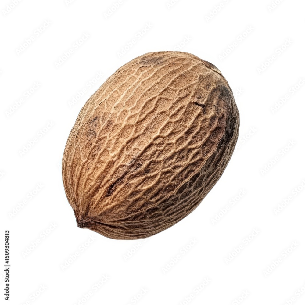 Isolated nutmeg spice seed close up on white background Isolated nutmeg spice seed close up on white background