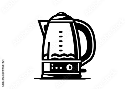 Electric kettle illustration in black and white minimalist style