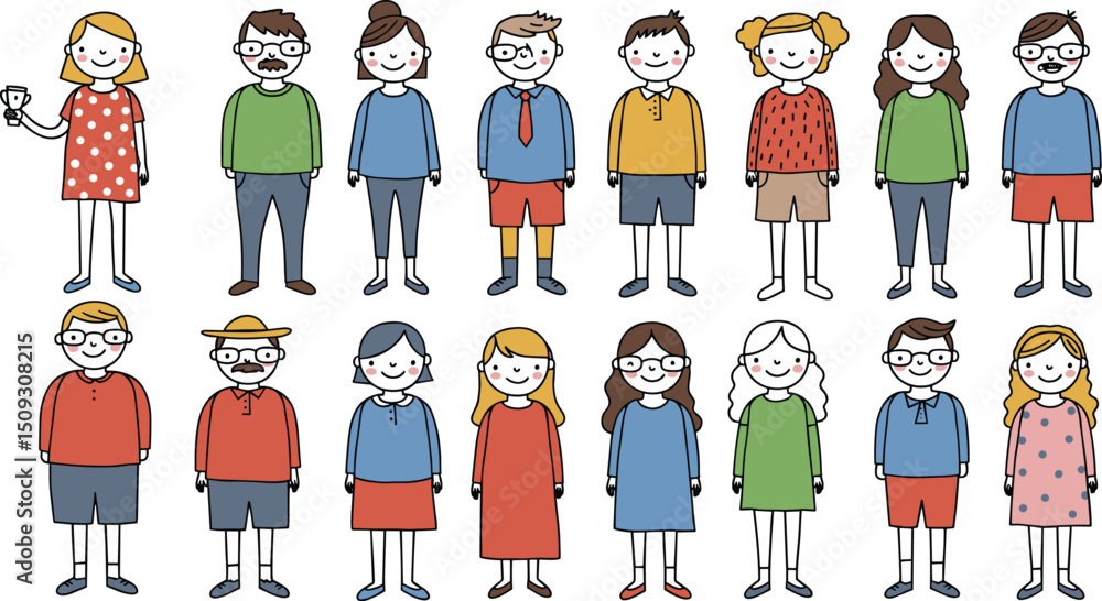 Fototapeta premium 手描きイラスト 色々な年代の女性と男性