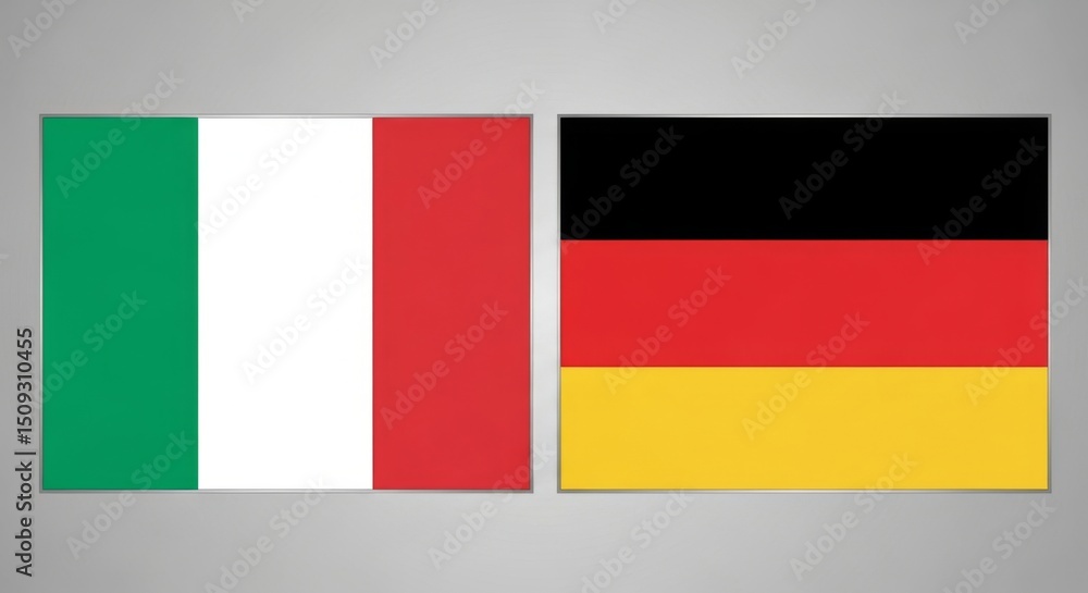Obraz premium Italian and German flags side by side on gray background for cultural exchange concept