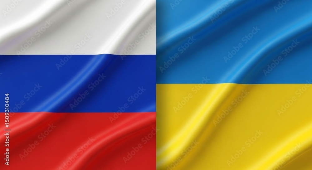 Fototapeta premium Contrasting symbols: Russian and Ukrainian flags in unity and diversity