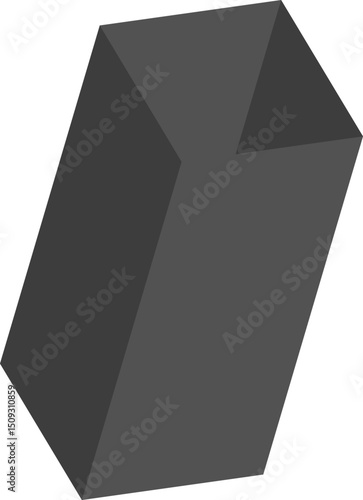 Angular prism form with diagonal cuts, hard-edged outline, structural shading, and solid perspective layers.