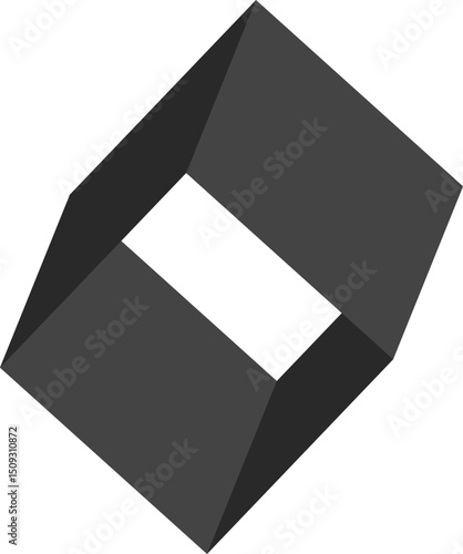 Geometric block shaped as a square tunnel with slanted sides, layered depth, and visible internal contours.