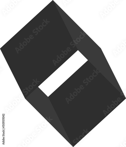 Geometric block integrates a diagonal cutout slot to emphasize depth and internal contour angles.