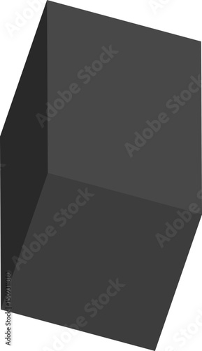 Vertical block design with beveled corner and angular slants that define its spatial structure.