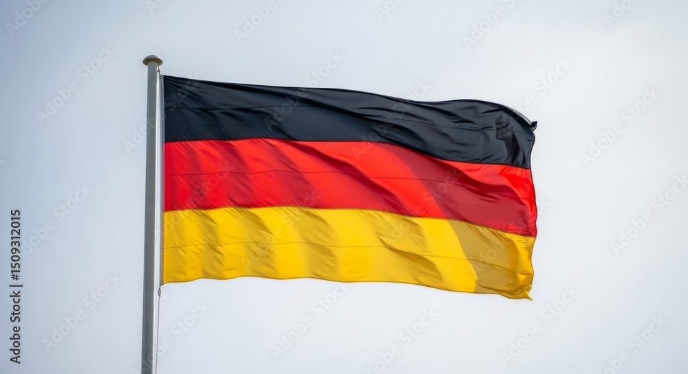 German national flag waving against a clear sky for patriotic celebrations German national flag waving against a clear sky for patriotic celebrations