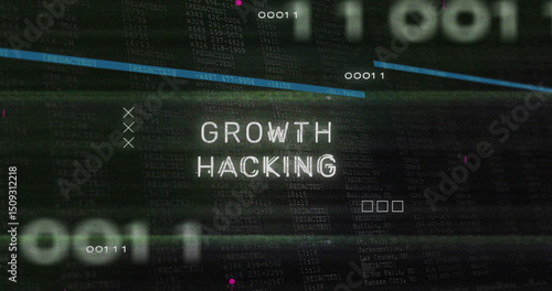 Slika na platnu Growth hacking text and microprocessor connections against digital interface wit