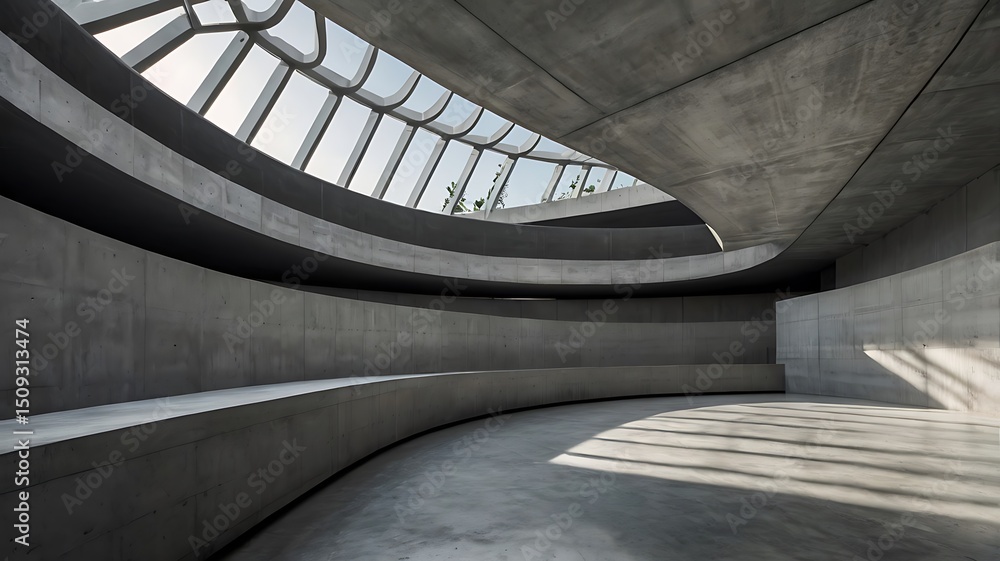 Fototapeta premium Architectural composition featuring an elegant concrete interior space with skylight