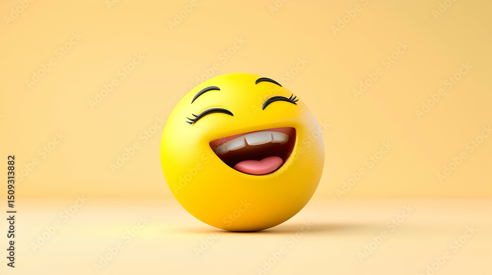 Fototapeta premium Smiling Yellow 3D Emoji on a Pale Yellow Background