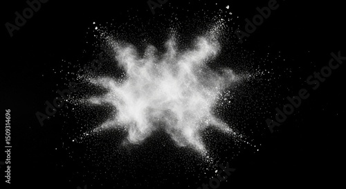 Abstract white powder explosion on black background for creative design and art projects