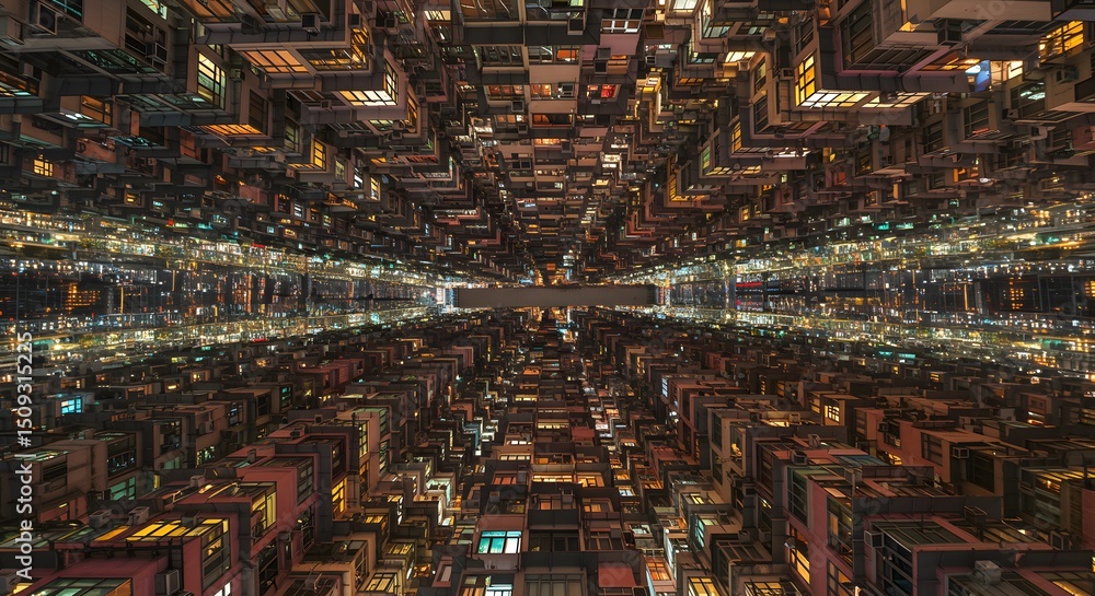 Fototapeta premium Night Cityscape: Hong Kong Apartment Buildings