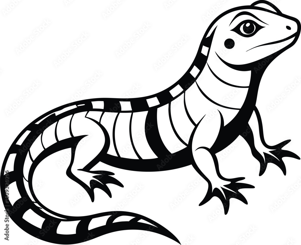 Obraz premium lizard silhouette, crawling reptile, curved tail 