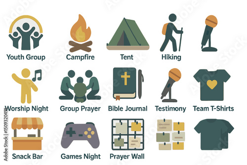 Youth group campfire retreat with hiking, worship, and games activities