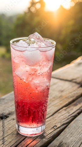 Wallpaper Mural Bright Pink Italian Soda with Ice on Rustic Wooden Table Torontodigital.ca