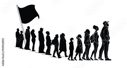 Group of people standing silhouette vector illustration. people vector illustration on a white background and show the diversity and unity of the group.