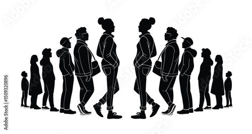 Group of people standing silhouette vector illustration. people vector illustration on a white background and show the diversity and unity of the group.
