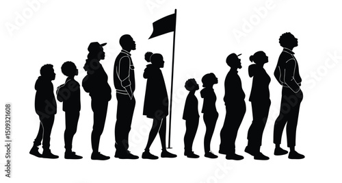 Group of people standing silhouette vector illustration. people vector illustration on a white background and show the diversity and unity of the group.