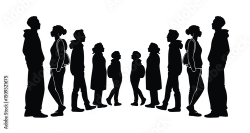 Group of people standing silhouette vector illustration. people vector illustration on a white background and show the diversity and unity of the group.