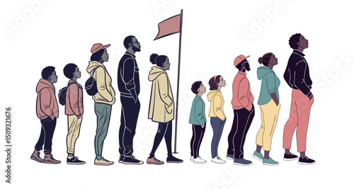 Group of people standing silhouette vector illustration. people vector illustration on a white background and show the diversity and unity of the group.