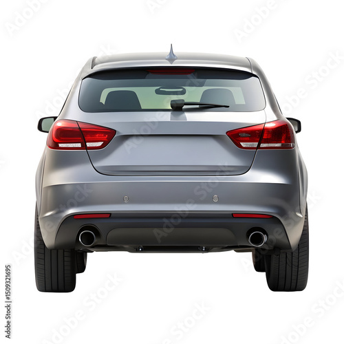 Gray Car Rear View on White Background – Modern Vehicle Backside for Auto Design, Marketing, and Transportation Concepts