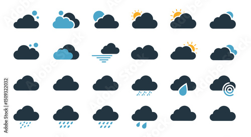 Collection of Weather Cloud Icons Sun, Rain, Snow, and More