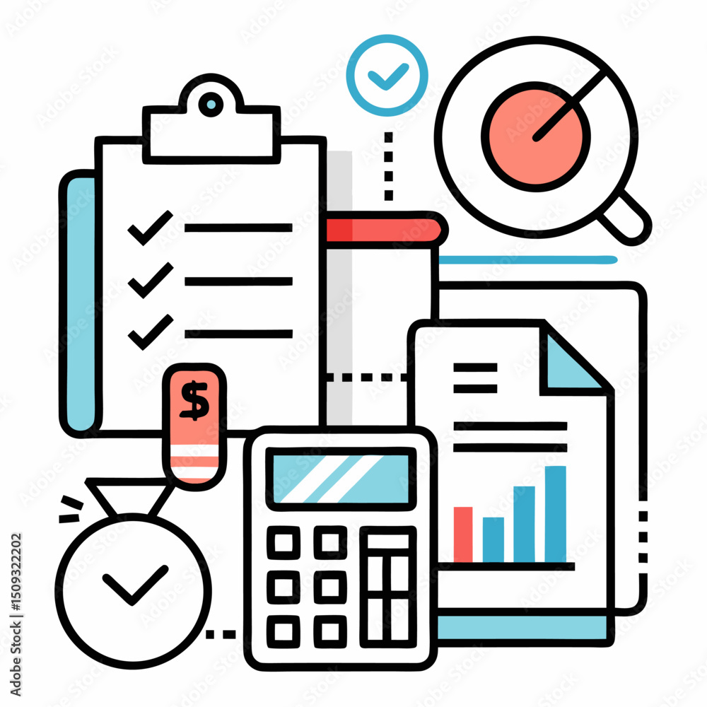 Accounting and audit outline icon on white background Accounting and audit outline icon on white background