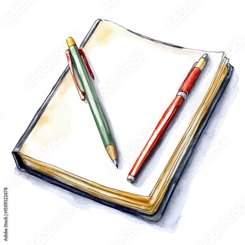Notebook, watercolor vector, high quality, isolated on a white background.
