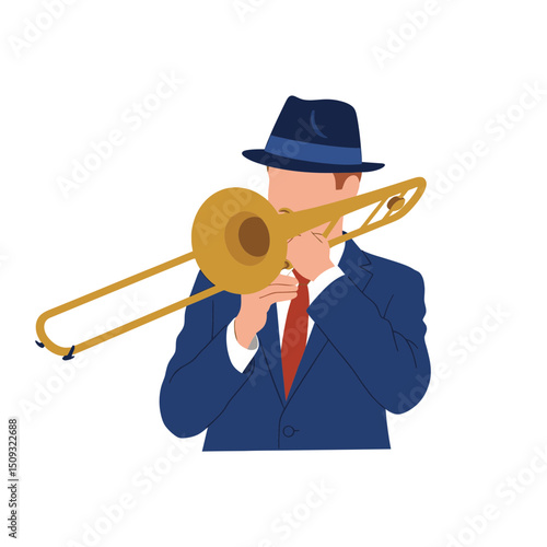 Illustration of a man playing the trombone