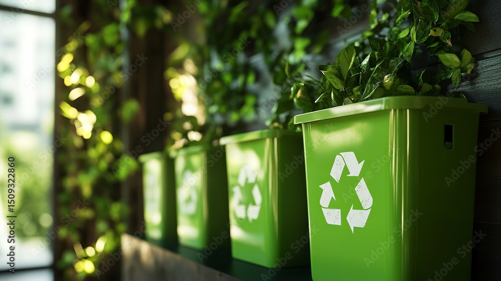custom made wallpaper toronto digitalGreen Recycling Bins with Plants Sustainable Eco Friendly Environmentally Conscious Waste Management Recycling Symbol Nature Friendly Green Living Go Green Recycle Bin Plants box