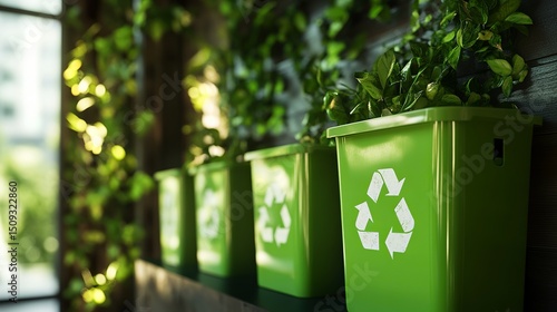 Wallpaper Mural Green Recycling Bins with Plants Sustainable Eco Friendly Environmentally Conscious Waste Management Recycling Symbol Nature Friendly Green Living Go Green Recycle Bin Plants box   Torontodigital.ca