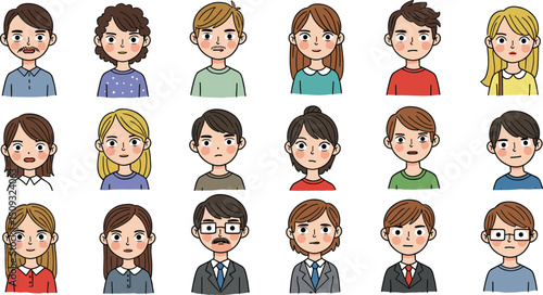 人々のセット 様々な表情と感情