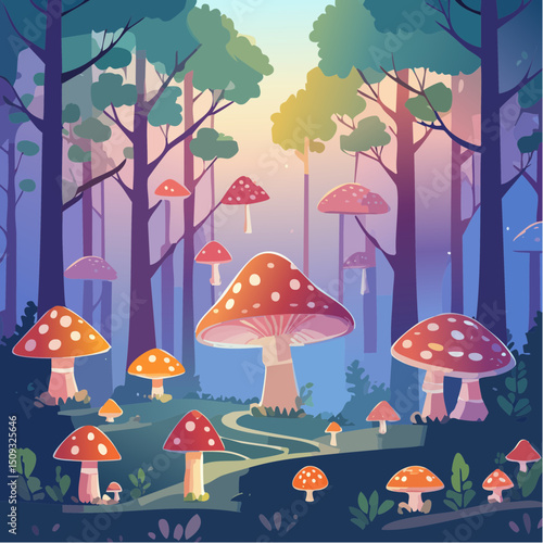A fantasy forest with glowing mushrooms and enchanted trees

