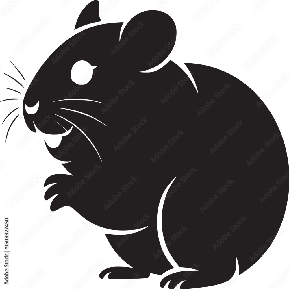 A stylized black silhouette of a rodent with whiskers on a white background in a simple design style A stylized black silhouette of a rodent with whiskers on a white background in a simple design style