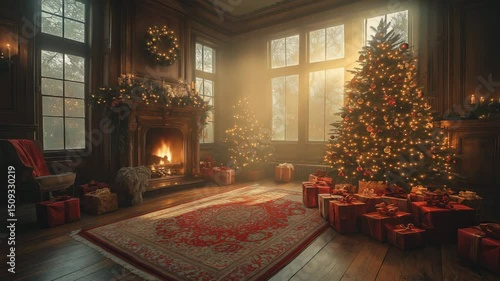 Wallpaper Mural Christmas tree in front of a fireplace Torontodigital.ca