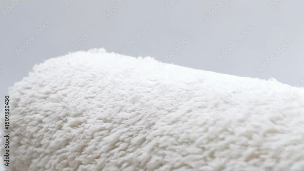 Creamy white faux fur fabric pile with soft texture in studio lighting for background use. Abstract fluffy fleece surface close up. Creamy white faux fur fabric pile with soft texture in studio lighting for background use. Abstract fluffy fleece surface close up.