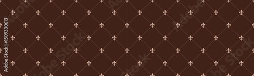 Elegant brown and beige fleurdelis pattern.  Subtle geometric design perfect for backgrounds, website templates, or luxurious branding.