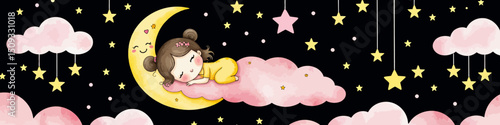 Cute Sleeping Baby on Moon with Stars and Clouds Illustration - Watercolor Art for Nursery Decor - Dreamy Baby Shower Gift Idea - Sweet Dreams Baby Room Art