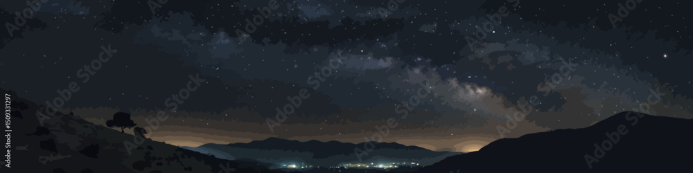 Milky Way Over Mountains-A Night Sky Panorama-Stargazing Adventure-Explore the Universe-Awe Inspiring Cosmic Landscape-Rural Landscape-Nightscape Photography Milky Way Over Mountains-A Night Sky Panorama-Stargazing Adventure-Explore the Universe-Awe Inspiring Cosmic Landscape-Rural Landscape-Nightscape Photography