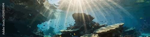 Underwater Coral Reef Paradise - Sunlight Filtering Through the Ocean - Vibrant Marine Life and Ecosystems - Explore the Beauty of the Deep Sea