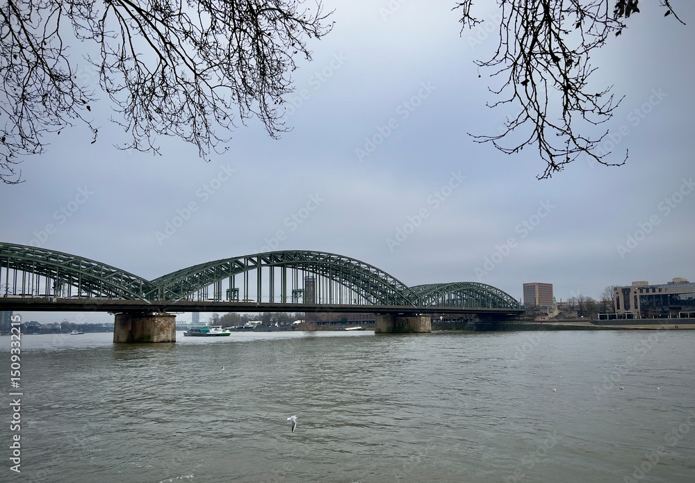 Fototapeta premium bridge over the river rhine in mainz germany, , nrw