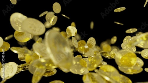 Abstract background with bitcoin. Digital money. Cryptocurrency mining. Alternative economy.	