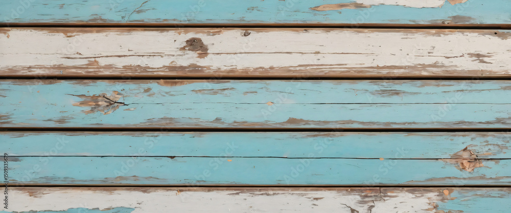 Obraz premium Top-Down Texture of Painted Wooden Boards with Chipped Color